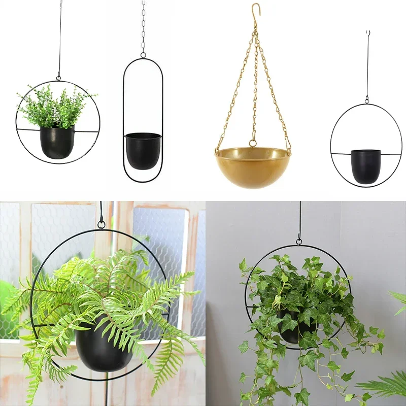 Nordic Metal Hanging Chain Flower Basket Plant Hanging Planter Garden Flower Vase Holder Home Balcony Decoration organization