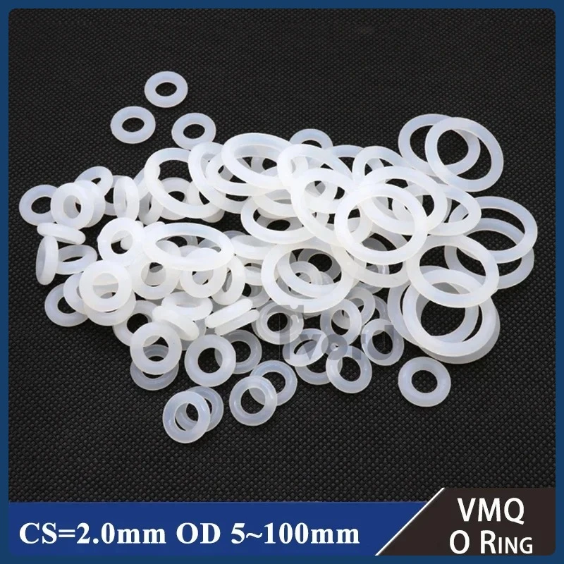 

10/50Pcs White Food Grade Silicone Ring Gasket CS 2mm OD 5 ~ 100mm Waterproof Washer Rubber VMQ O Rings Silicone Ring