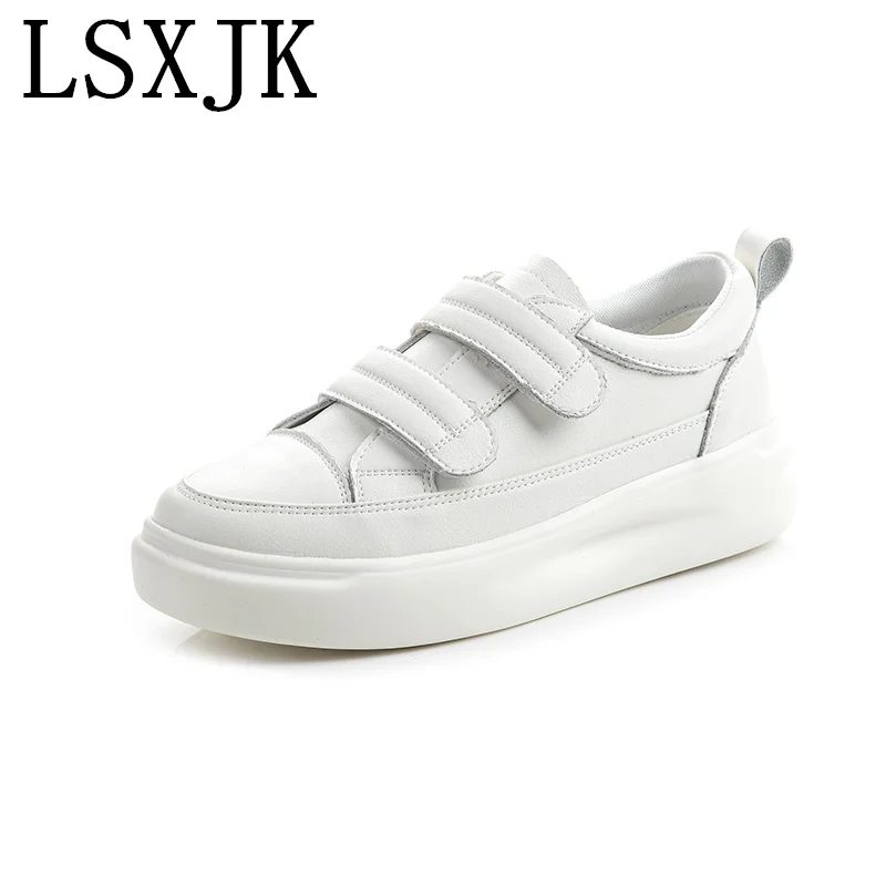 

LSXJK Small White Shoes Women's Spring 2022 New Women's Loafers Thick Sole Leather Women's Shoes Velcro Casual Flat Shoes Women