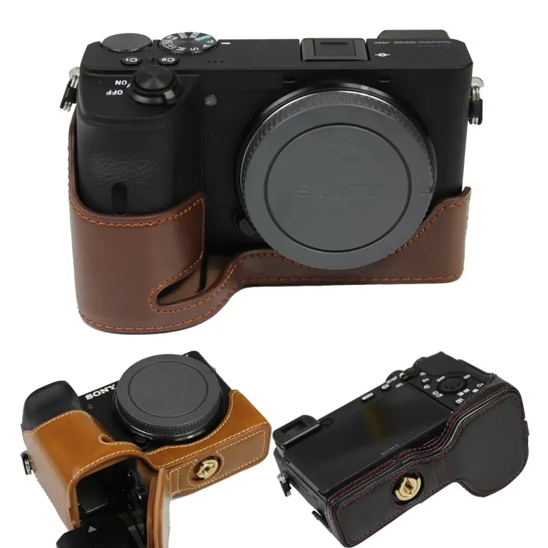 PU Leather Half Body Skin Camera Bottom Case For Sony A6600 ILCE-6600 Protective Shell Cover