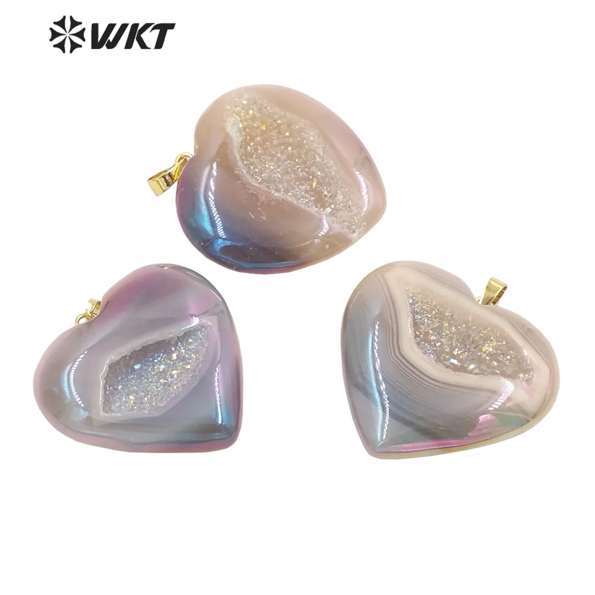 

WT-P1802 Wholesale new Energy healing grey druzy Agate stone pendant single loop lovely heart druzy pendant for girl friend