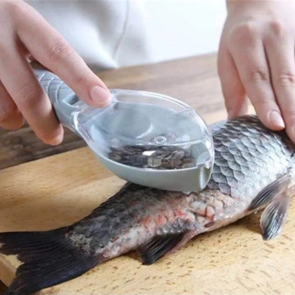 Fast Remove Fish Scale Scraper with Container Manual Fish Cleaning Tool Effective with Cover Scraping Scales Device Seafood
