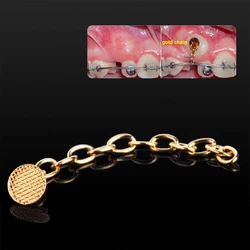 2Pcs/bag Dental Orthodontic Lingual Button with Traction Chain Gold Round Mesh Base