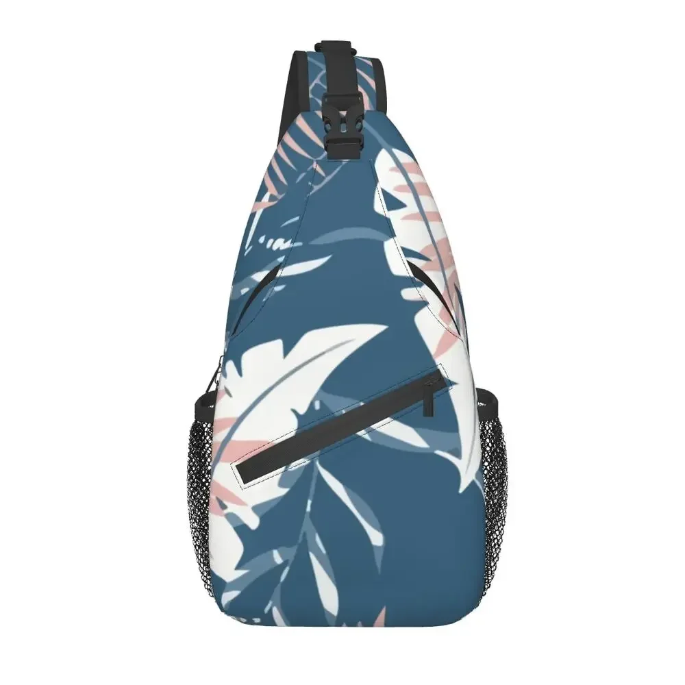 Mochila cruzada con diseño de plantas tropicales para hombre, morral de hombro y pecho con diseño de hojas botánicas personalizadas, ideal para viajar, para verano