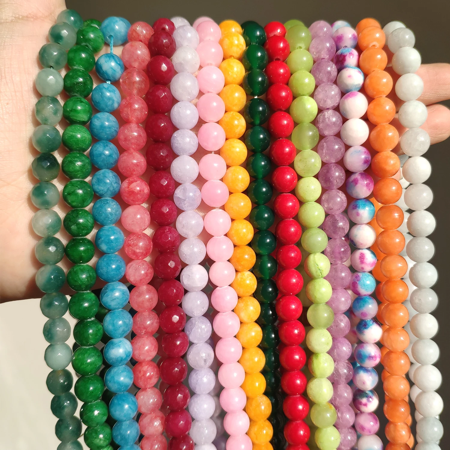 Natural Stone Colorful Jades Stone Round Spacer Beads for Jewelry Making Diy Bracelet Necklace Accessories 6 8 10 12MM 15 Inches