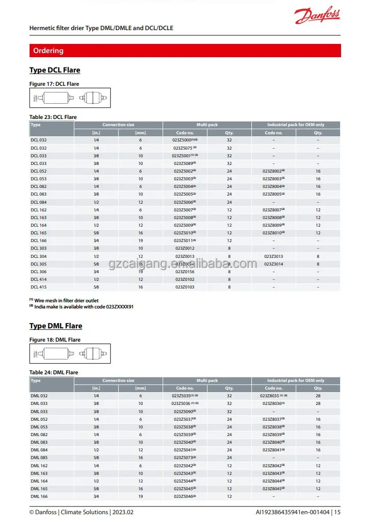 DML604s (1/2 pol.) para secadores de filtro hermético DAN-FOSS DML 604s