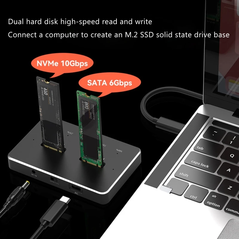 Aluminum for .2 NVMe/Sata  3.1 Dual Bay SSD Hard Disk Enclosure USB C Docking Station Inner Cover 2TB+2TB Clone Dropship