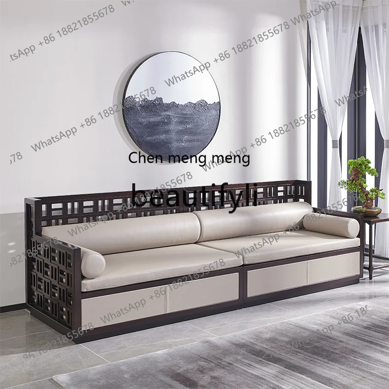 

Modern New Chinese Style Sofa Genuine Leather Combination Light Luxury High-end All Solid Wood Living Room Ebony Furniture