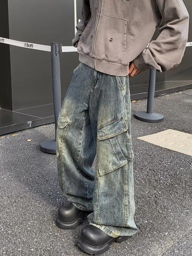 2025 Trashy Y2K Streetwear Vintage Blau Baggy Cargo Jeans Hosen Für Männer Kleidung Gerade Distressed Lose Casual Denim Hosen – Detail 6