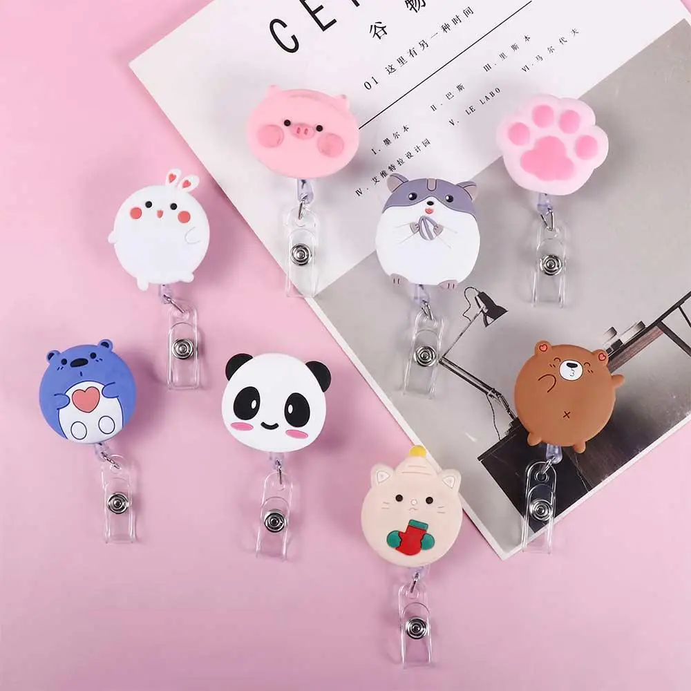 Students Cute Keys Lanyard Panda Work Card Clip Bear Retractable Badge Reel Nurse Badge Holder Name Card Holder ID Card Clips