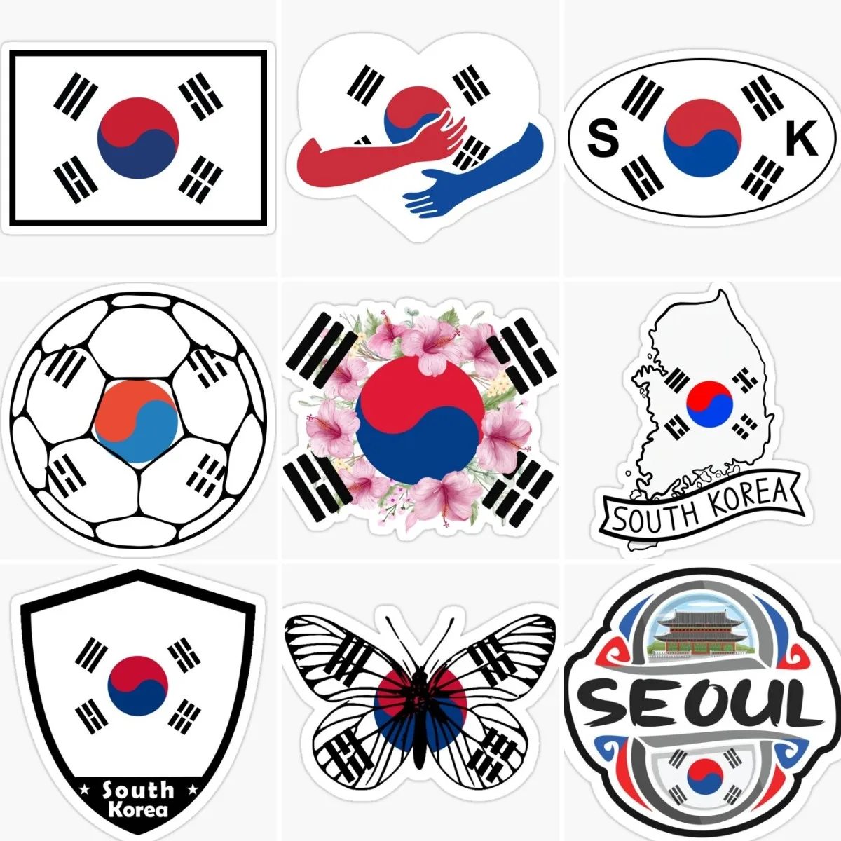 Korea Flag Emblem Love Creative Stickers Motocrycle Truck Bicycle Helmet Wall Door Table Camper Car Window PVC Decal Accessories