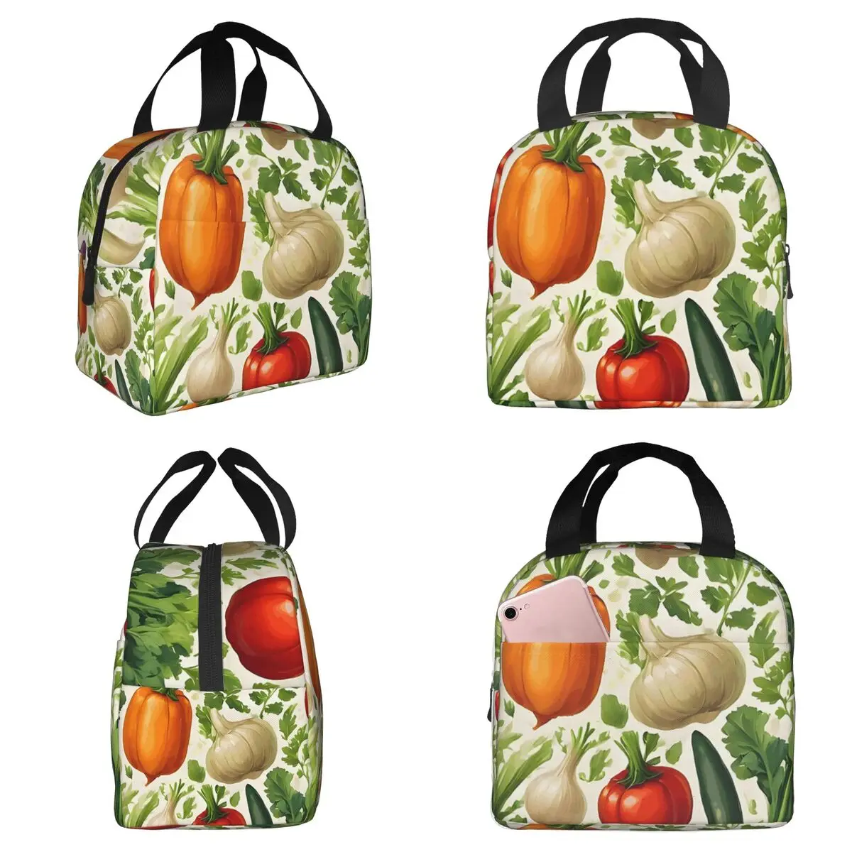 Fresh Vegetable Pattern Insulated Lunch Bag for Kids School Cooler Thermal Food Box Tote Leakproof Lunch Boxes Container