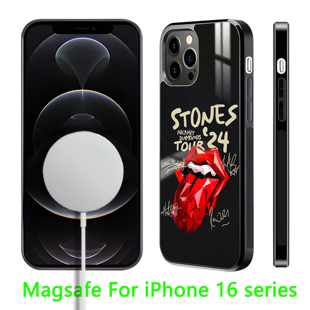 Band R-RollingS S-Stones Phone Case For iPhone 16 15 14 13 12 11 Pro Max Plus Mini Magnetic Magsafe Wireless Charging Cover