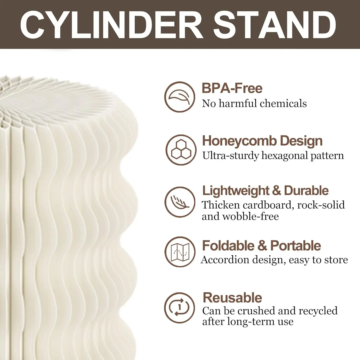 Folding Kraft Paper Cylinder Pedestal Stands For Wedding Aisle Party Banquet & Proposal Decor-White 3-Piece Indoor Use