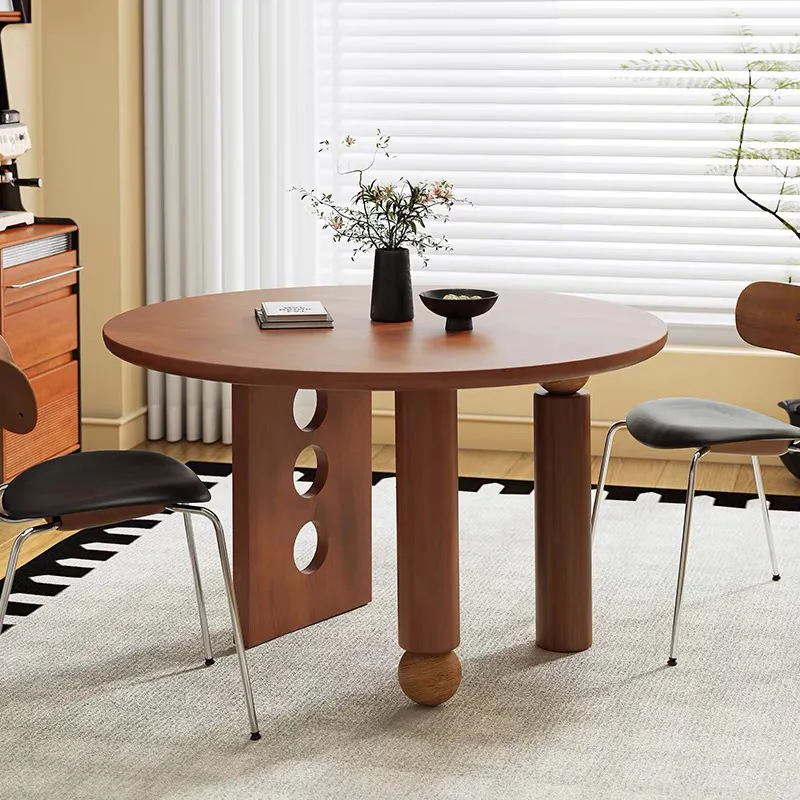 طاولة طعام مستديرة من الخشب الصلب الراقية مع قرص دوار منزلي جديد غير لامع في العصور الوسطى #1