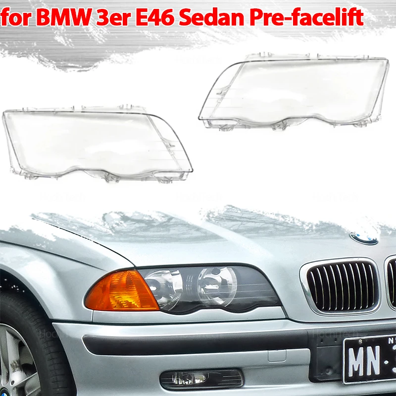 For BMW 3 Series E46 Sedan 4 Doors 1998-2001 Auto Front Headlight Cover Left and Right Headlamp Lamp Shell Mask Lampshade Lens