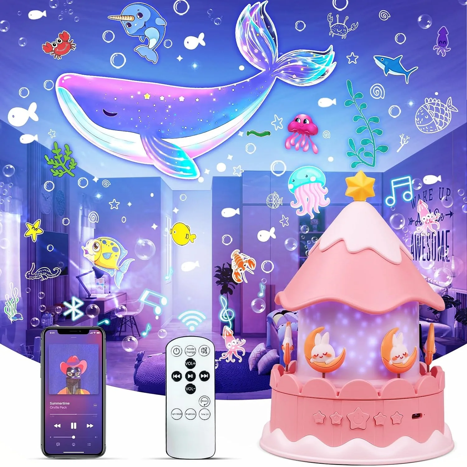 21 in1 Star Night Light Projector with Bluetooth Music Timer Rechargeable Galaxy Nightlights Bedroom Decor Kids Birthday Gift