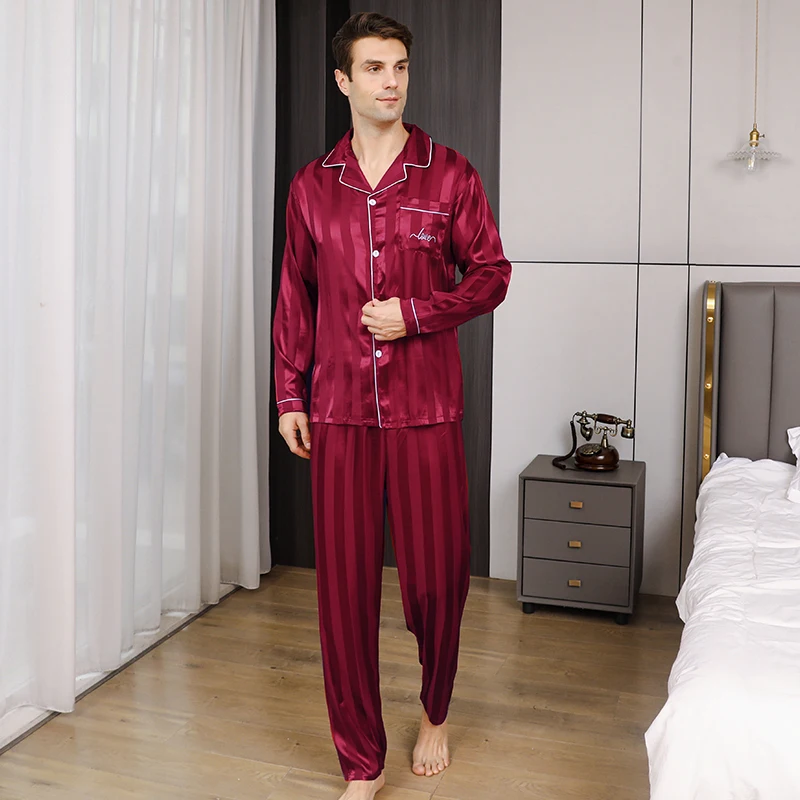 Heren Pyjama Lange Mouwen Zomer Ijs Mooi Huis Kleding Heren Lente En Herfst Casual Dun Vest Kan Slijten Twee Pakken