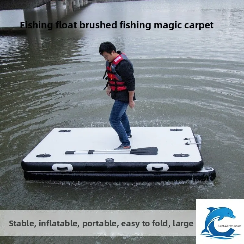 Foldable Inflatable Fishing Platform Drop Stitch Floating Dock Portable Lure Fishing Raft Outboard Motor Compatible