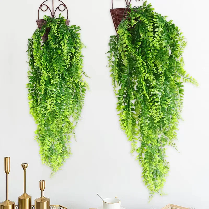 75cm Artificial Wall Hanging Persian Grass Plastic Vine Artificial Grass Decoration Fern Green Leaves Fake Plant Home Garden DIY