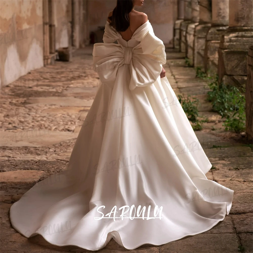 Graceful Satin Wedding Dress for Brides 2025 Sweetheart A Line Bride Dresses Big Bow Romantic Bridal Gown Cusotmized Size