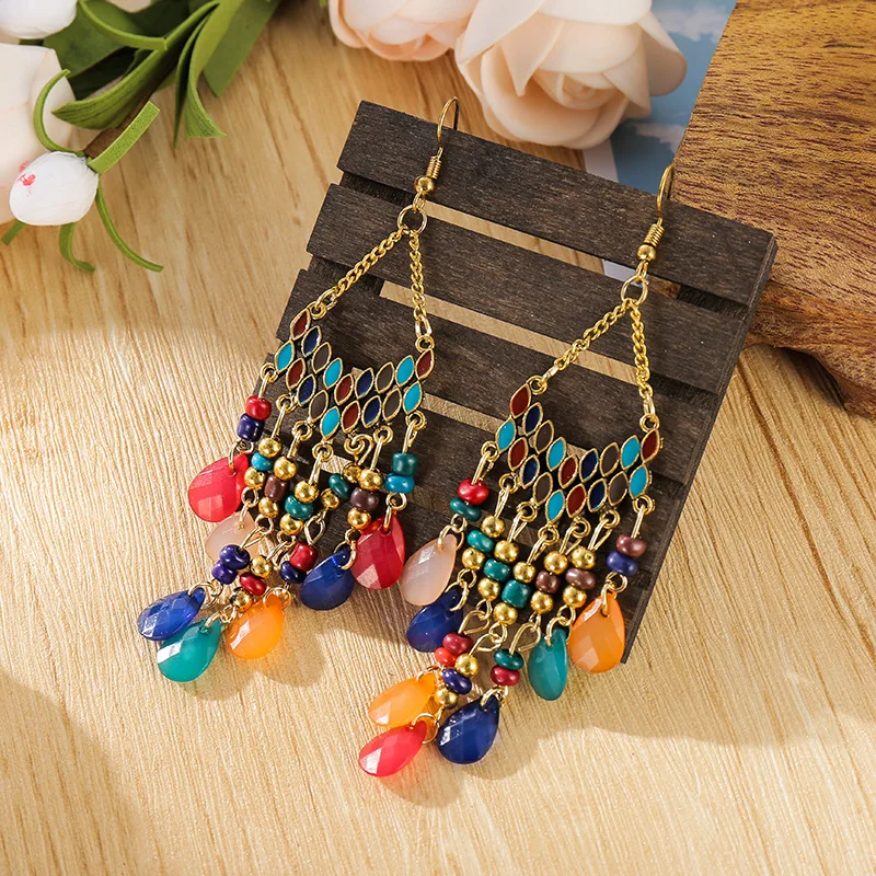 Ohrringe im ethnischen Stil mit Wassertropfen-Motiv für Damen, böhmische Perlen-Ohrringe mit Quasten, Retro-Schmuck für Mädchen, geeignet für den täglichen Gebrauch und für Partys. – Detail 14