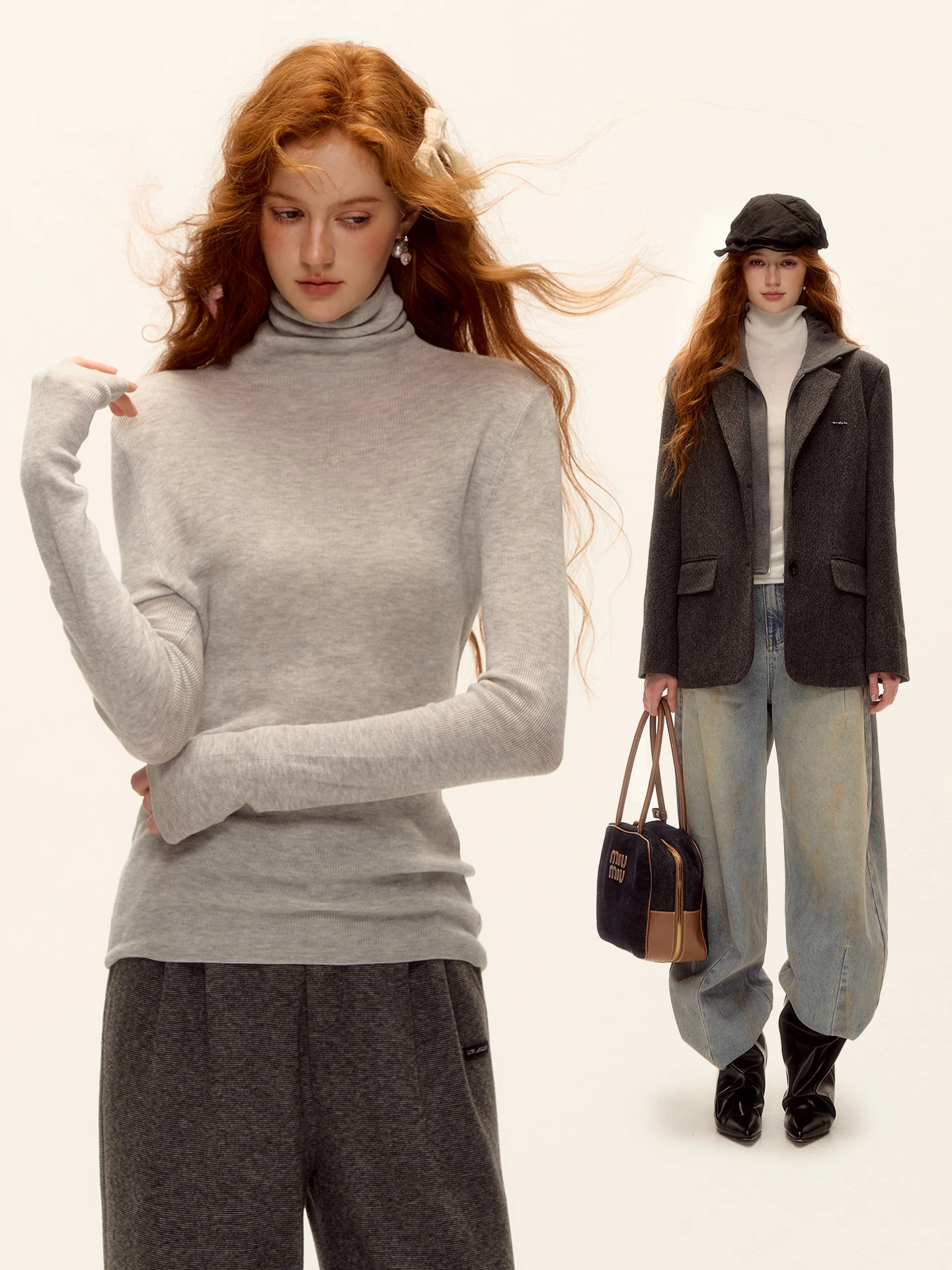 

Вязаный топ AsGony из шерстяной смеси с высоким воротом, облегающий, с длинными рукавами, повседневный, мягкий, удобный, дышащий, однотонный