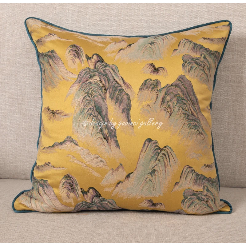 GUVINCI Japanese Art Pine Tree Pattern Jacquard Throw Pillowcase Luxury Gold Silk Satin Accent Cushion Cover For Patio Courtyard