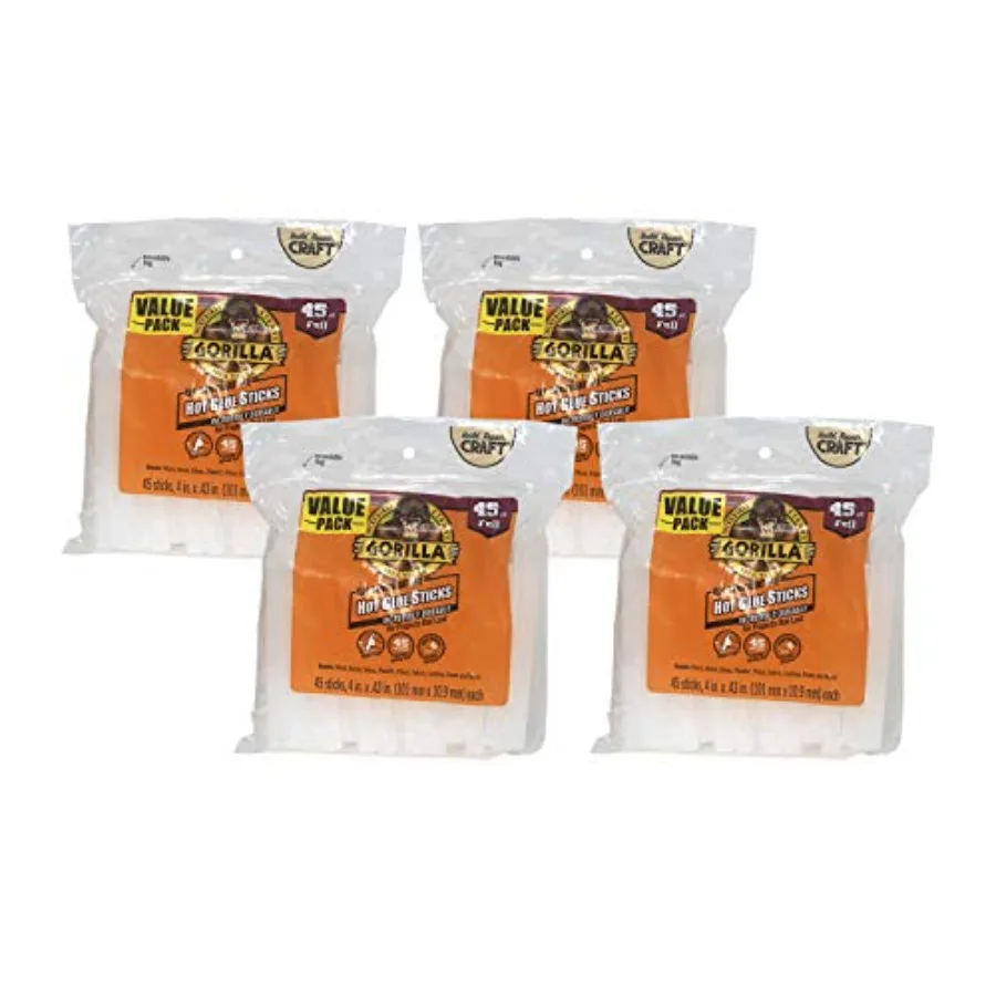 

Hot Glue Sticks Clear Glue Full Size 4" Long x 0.43" Diameter 45 Count Pack of 4 - Safe for All Temperatures with Extended Work