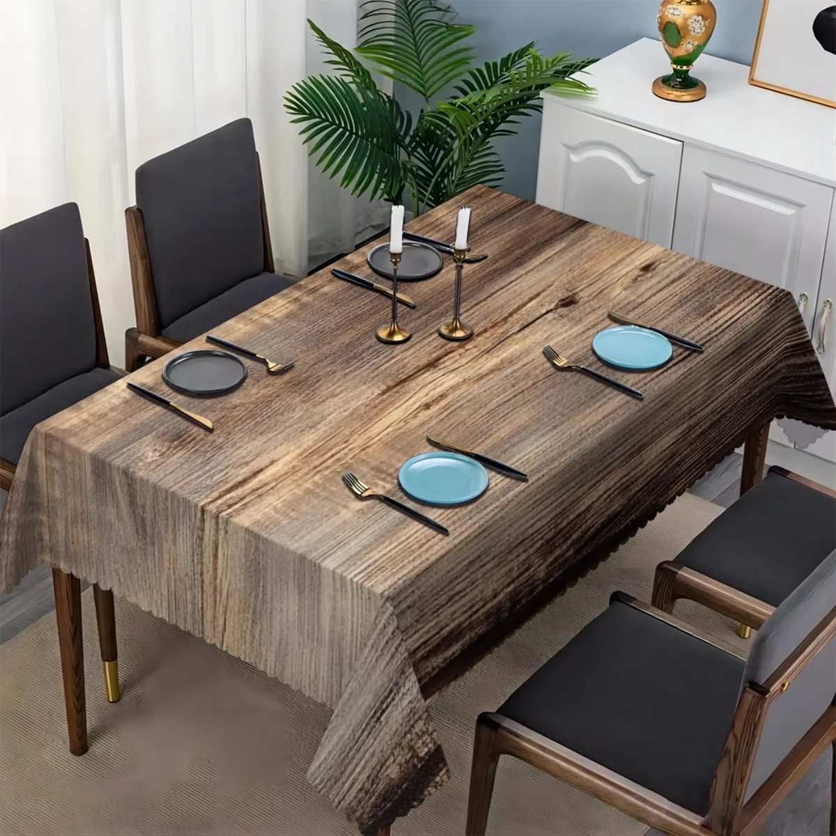 Rustic Tablecloth, Natural Brown Wood Grain Print Cover, Anti-stain Table Cloth, Decor for Dining & Farm Theme Party Table