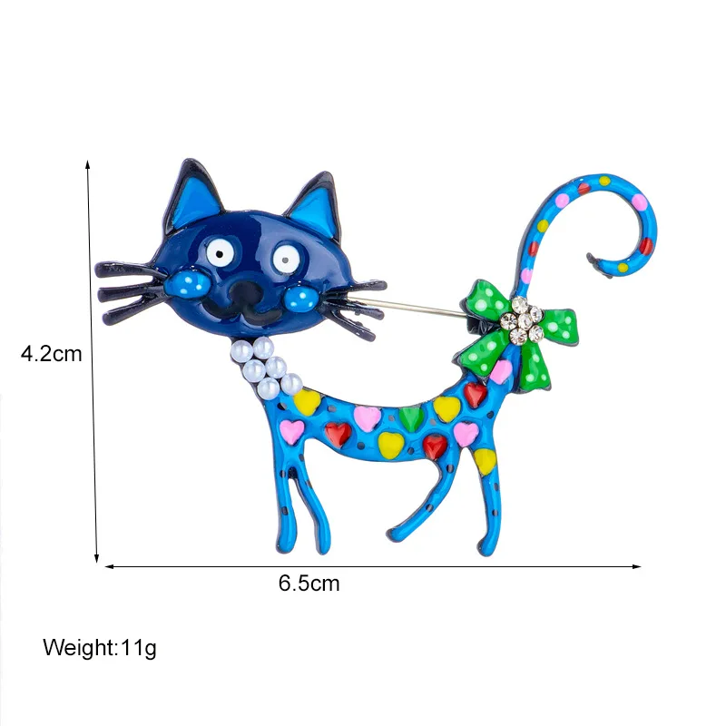 Mode Niedlichen Cartoon Blau Rot Katze Broschen Für Frauen Emaille Tier Brosche Pins Corsage Party Büro Casual Schmuck Geschenke – Detail 2