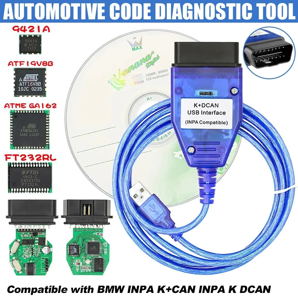 K+DCAN OBD2 Кабель с переключателем FTDI FT232RL Инструменты EDIABAS NCS Expert ISTA для BMW