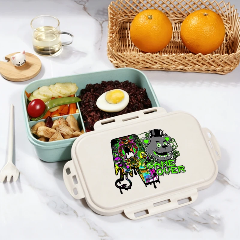 

Fnafs Straw Lunch Box Large Capacity Portable Insulation Box Fashion Anime Bento Box Cartoon Letter Storage Tableware Kids Gift