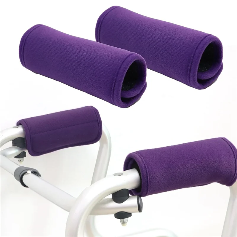 RMWIN-2Pcs Set Walker Hand Grip Covers, Soft Padded Handles, Purple For Wheelchairs And Walkers
