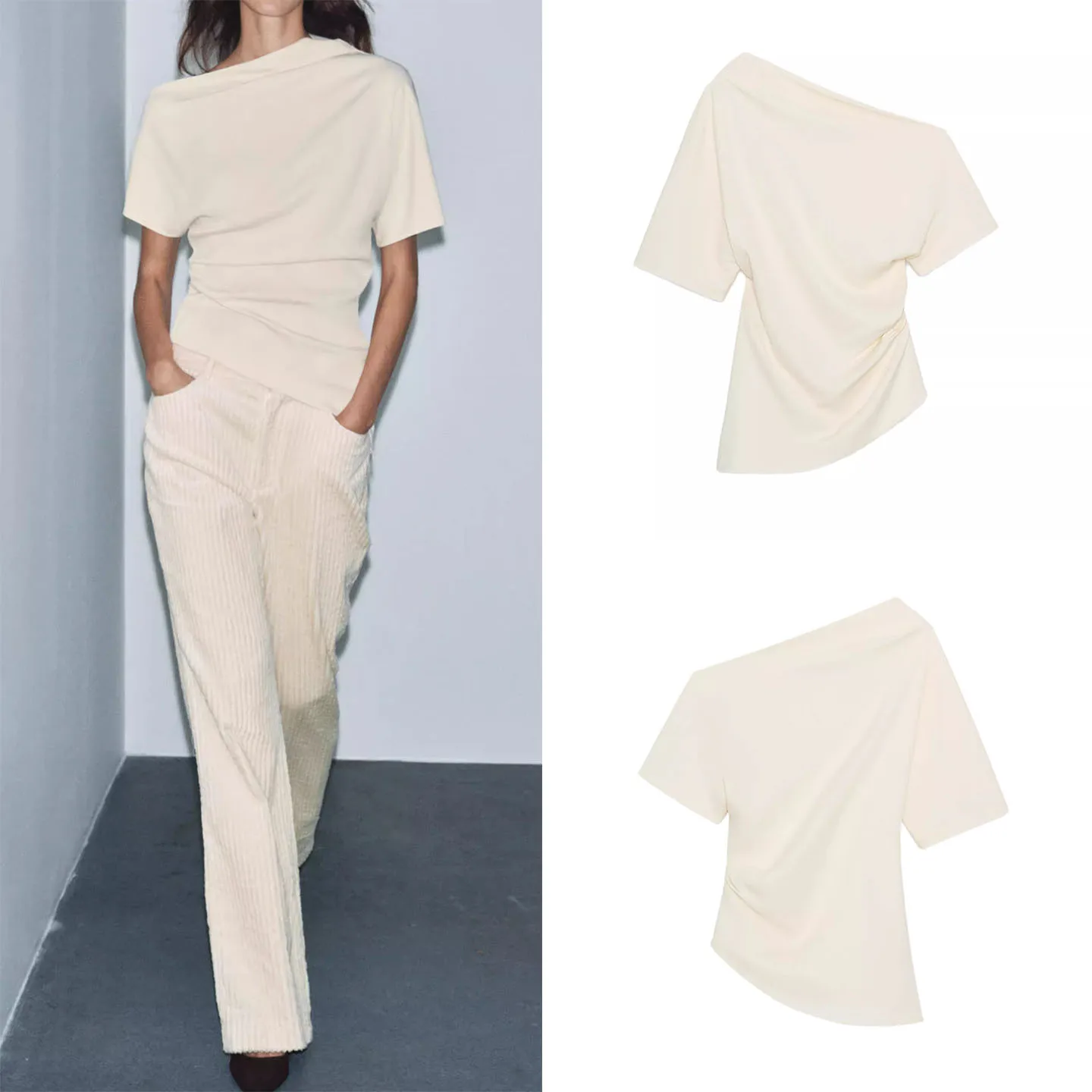 

Ele Asymmetric irt Women's Faion Winter New Arrival 2025 Crumpled Hemline Youth ort Sve Casual Wear