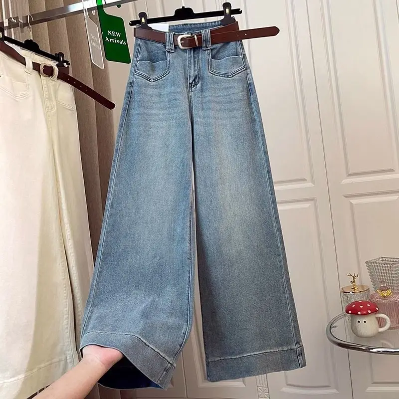 New Chinese Style Embroidery Straight Leg Denim Cropped Pants Women Autumn, This Year's Trend Is Loose and Slimming Pipe Pants