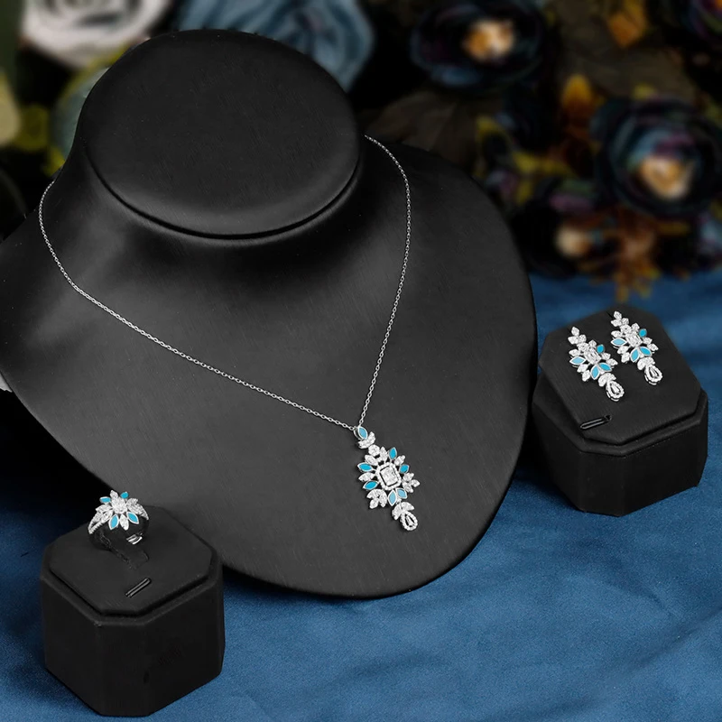 

Bride Talk Fashion 3 PCS AAA Cubic Zirconia Jewelry Set Necklace Earrings Ring High Quality Bride Wedding Party Jewelry