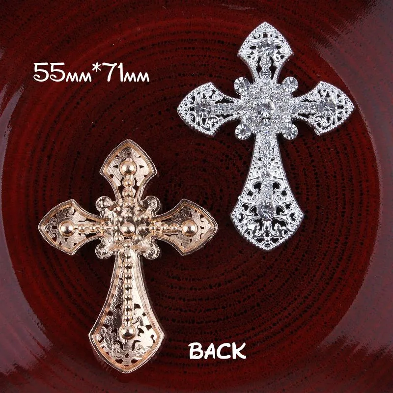 2 pcs/lot Vintage Handmade Glitter Metal Rhinestone Latin Cross Button Alloy Crystal Flatback Cross Beads for Jewelry Findings