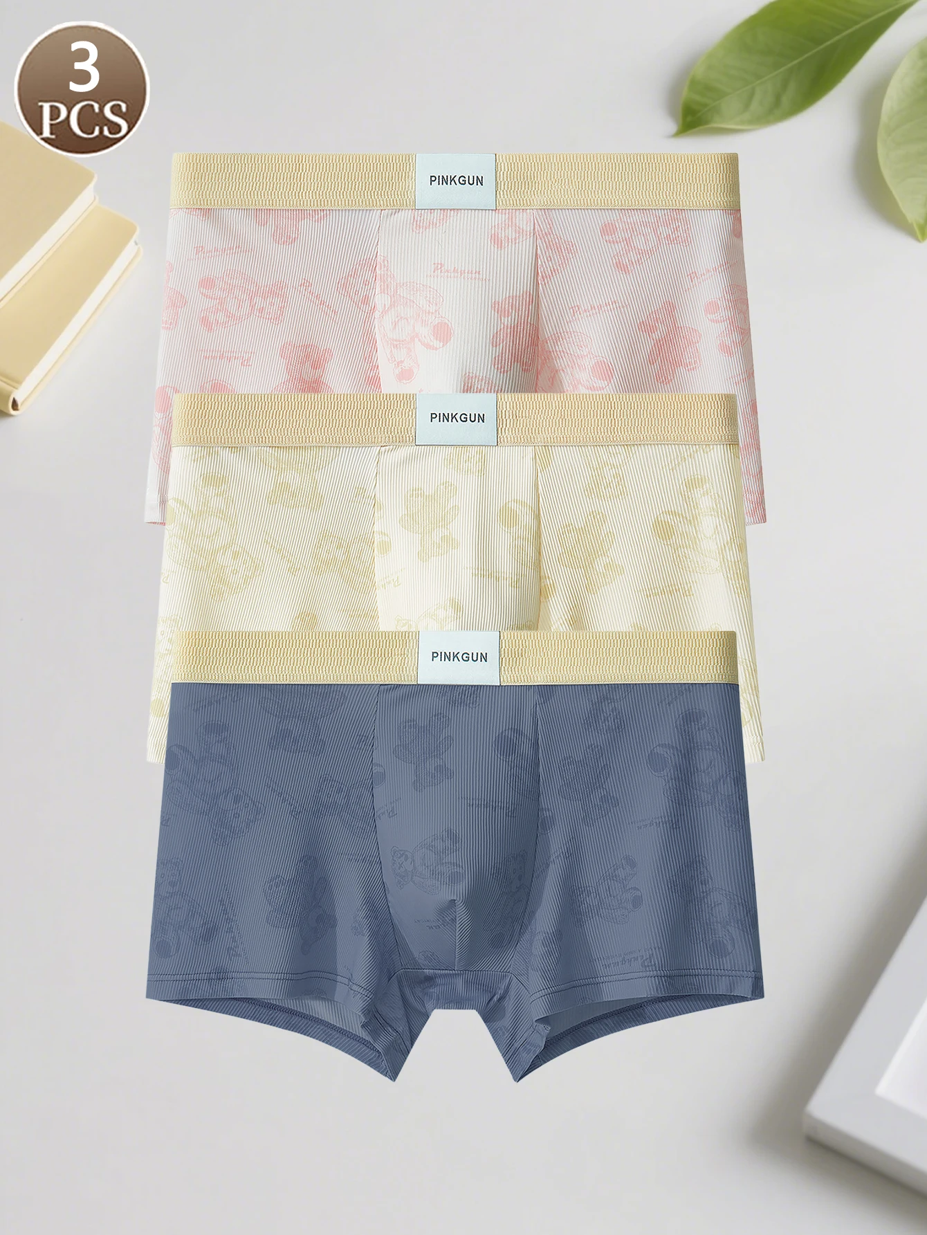 

3PCS men's underwear cartoon print fashion men's flat underwear mid waist comfortable soft men's flat underwear