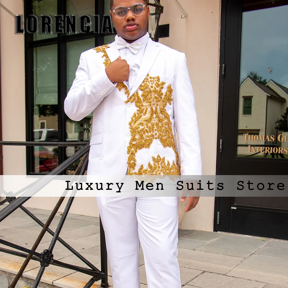 

Leisure Crystal Men Suits 2 Pieces Male Tuxedos Single Breasted Wedding Party Outfits Customized Blazer Pants zomerset heren
