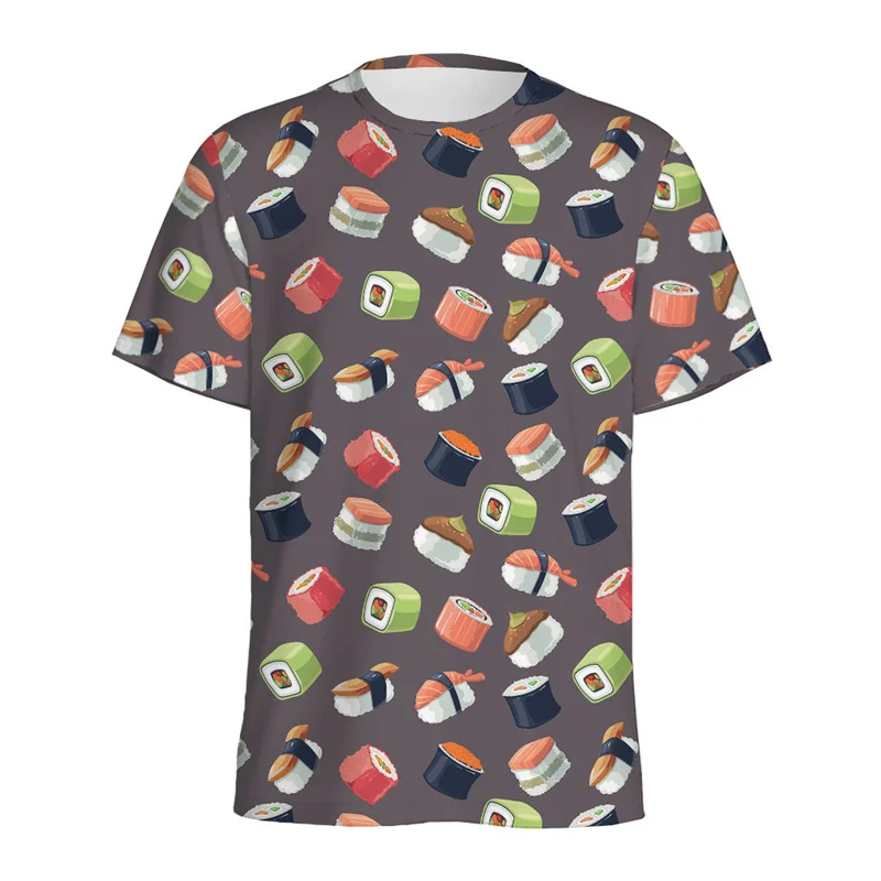 Colorful Sushi And Rolls Pattern T-shirt Men 3D Printed Sandwich Food T Shirt Summer Loose Short Sleeves Kids Round Neck Tees