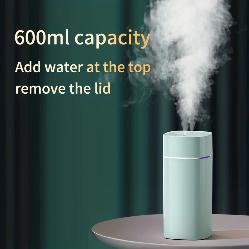 600ml Cool Mist Portable Humidifier - Compact Dual Spray Desktop Humidifier with LED Light, USB Powered, Whisper Quiet Operation
