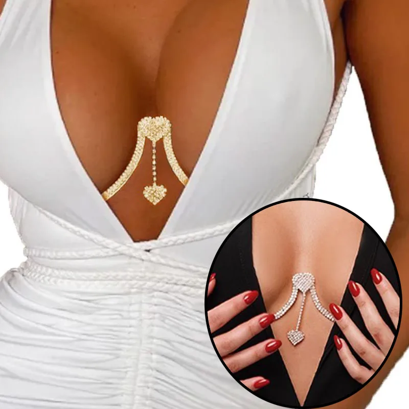 

2023 Sexy Delicate Gift Bra Harness Rave Queen Crown Charm Crystal Chest Bracket Chain Rhinestone Necklace Women Fashion Jewelry