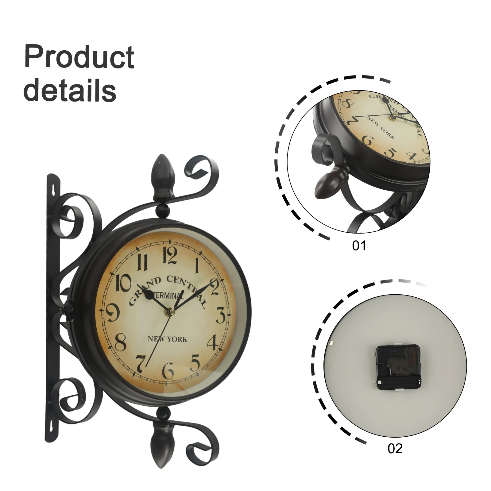 Sophisticated Antique Style Dual Face wall clock Designed To Complement Various Interiors While Providing Accurate Timekeeping