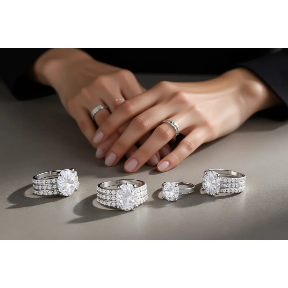 

Комплект обручальных колец с овальными фианитами 2 карата для женщин, обручальное кольцо, кольцо-обещание, покрытие из белого золота 18 карат, размеры 4-11