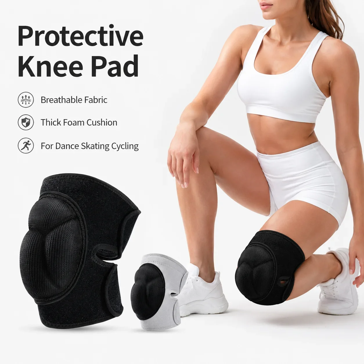 1Pc Thickened Knee Pad Breathable Sponge Cushion Non Slip Leg Guard for Dance Skating Cycling Gym Outdoor Sports Protective Wear