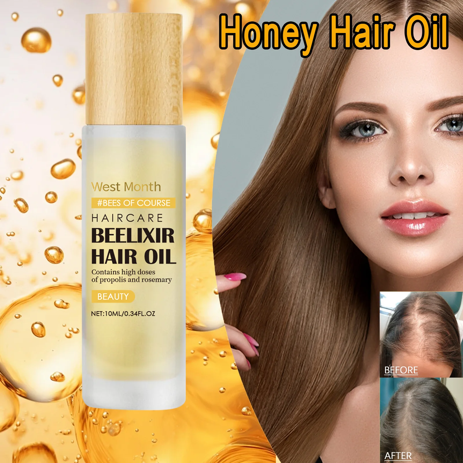 Huile capillaire au miel pour réparation du cuir chevelu sec, cheveux fragiles endommagés, aide à prévenir la perte de cheveux, la casse, formule douce, protège la santé des cheveux, 10ml