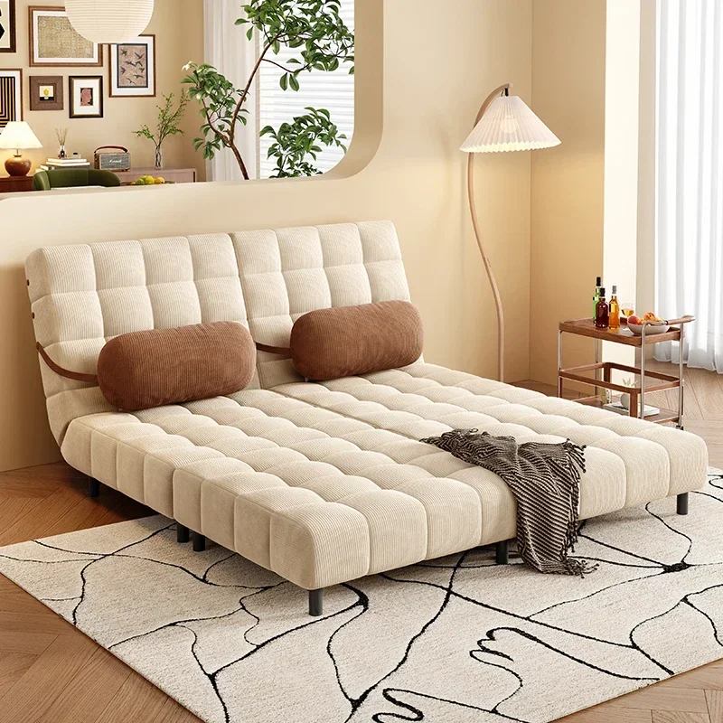 

z French Cream Sofa Bed Folding Convertible Couch Retro Dual-Purpose Small Apartment Living Room Single Double Sleeper z