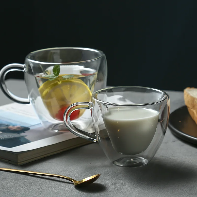 

Creative Heart Shaped Home Breakfast Office Coffee Milk Cup Glass Double Layer