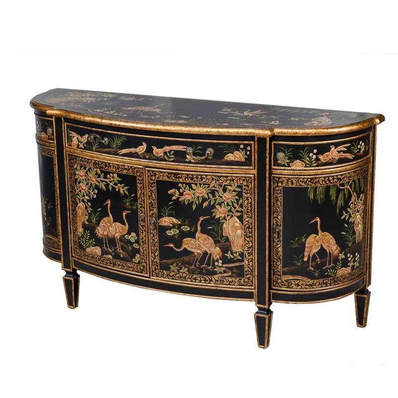 

Traditional hand-painted console table, vintage interior cabinets, living room with drawers, hotel office antique sideboard